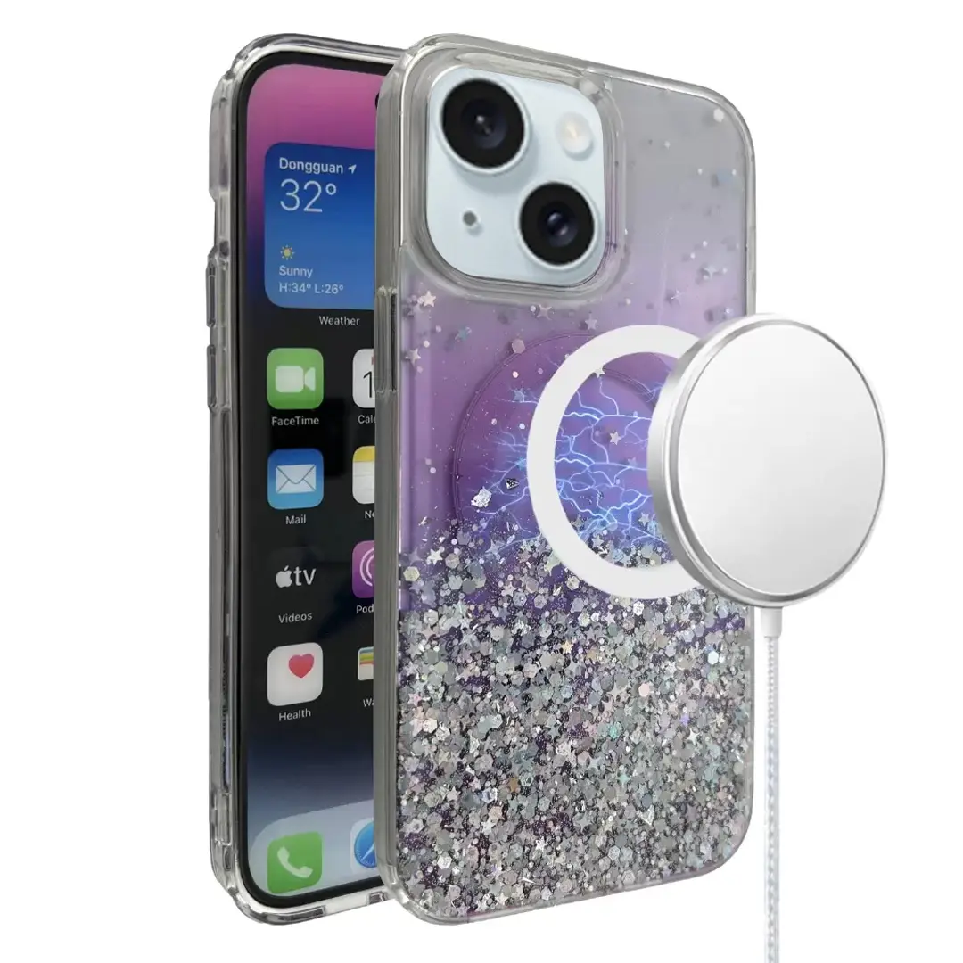 iPhone 15/iPhone 14/iPhone 13 Bling MagSafe Twotone Eco Purple